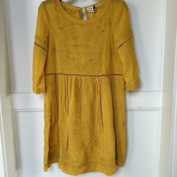 Anthropologie Akemi + Kin Embroidered Yellow Gold Tunic Dress Size XS - Picture 2 of 14